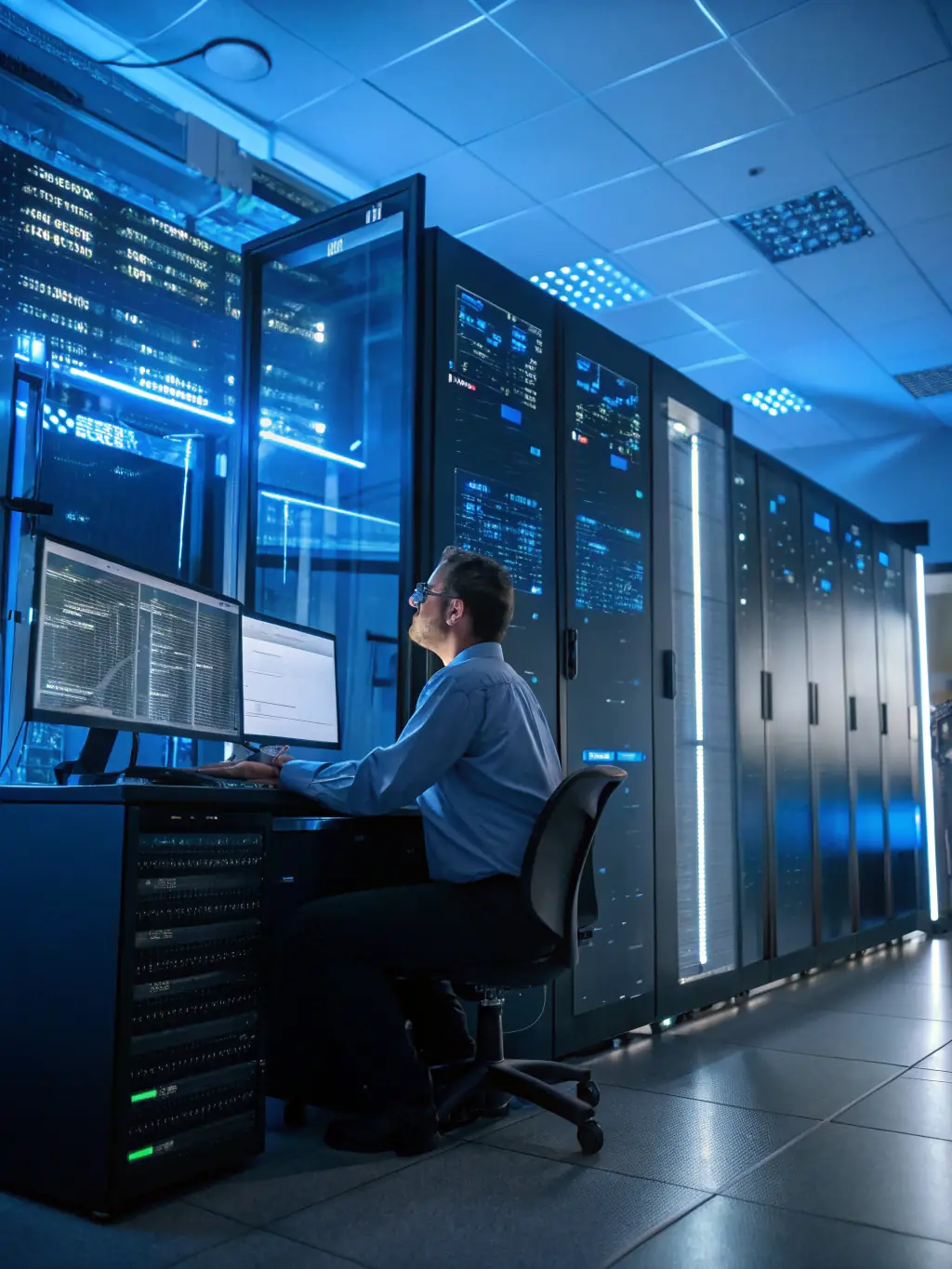 A cloud architect designing a scalable cloud infrastructure, emphasizing Lakemont's expertise in delivering reliable and efficient cloud solutions.